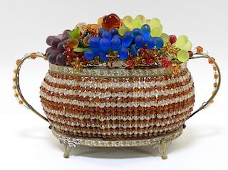 Czechoslovakian Art Deco Glass Beaded Fruit Lamp