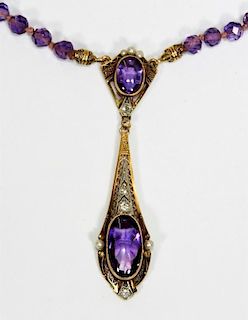 Lady's Art Nouveau Amethyst 14KT Gold Necklace