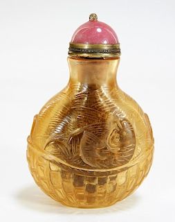 Chinese Carved Brown Peking Glass Snuff Bottle