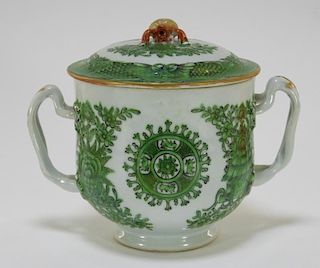 Chinese Export Green Fitzhugh Porcelain Sugar Bowl