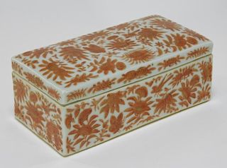 Chinese Export Orange Fitzhugh Gilt Porcelain Box