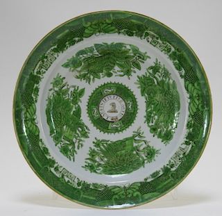 Chinese Green Fitzhugh Rawson Crest Armorial Plate