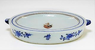 LG Chinese Export Armorial Porcelain Entree Warmer