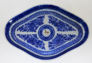 Chinese Export Fitzhugh Dog Porcelain Oval Dish
