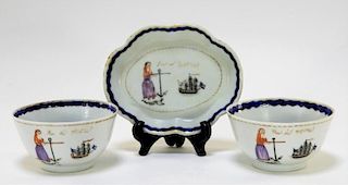 FINE 3PC Chinese American Sailor Porcelain Article