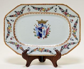 Chinese Export Armorial Floral Octagonal Platter