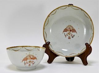 Chinese Export Armorial Porcelain Tea Cup & Saucer