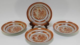 4 Chinese Export Orange Fitzhugh Porcelain Bowls