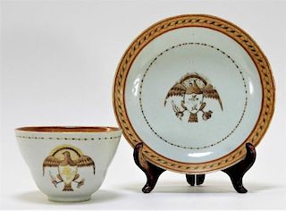 Chinese Armorial Eagle Porcelain Tea Cup & Saucer