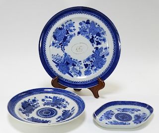 3 Chinese Export Blue Fitzhugh Porcelain Plates