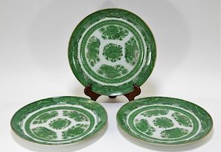 3 Chinese Export Green Fitzhugh Porcelain Plates