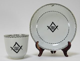 Chinese Export Masonic Porcelain Cup & Saucer