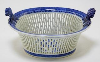 Chinese Blue Fitzhugh Openwork Porcelain Basket