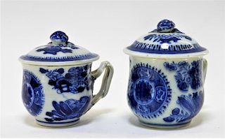 2 Chinese Blue Fitzhugh Porcelain Covered Cups