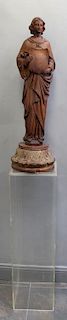 Antique Finely Carved Wood Saint on Plexi Glass