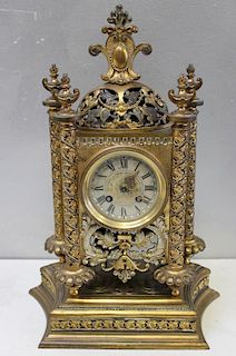 Antique Ornate Gilt and Silver Bronze Clock Signed