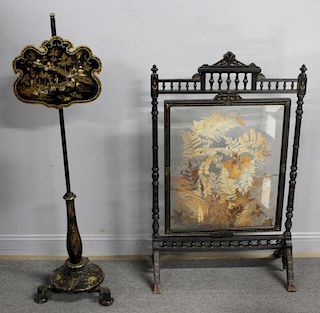 Antique Fire Screen and A Chinoiserie Decorated