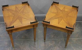 Pr Of End tables With Brass Mounts and Star Inlay