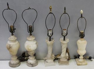 Lot Of Antique  5 Alabaster Lamps.