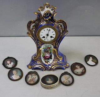 Antique Grouping To Inc A Sevres Style Clock and