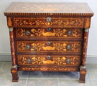 Antique Continental Parquetry Inlaid and Bronze