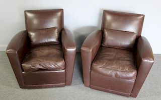 Pair Of Holly Hunt Leather Upholstered Swivel