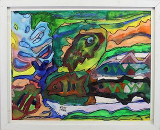 Kelly Stone, Mixed Media Painting of Fish
