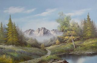 Vintage Mountain River Landscape, Signed