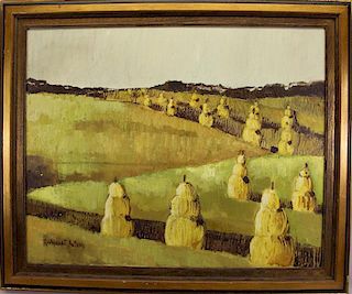 Margaret Kutner, Painting of a Field of Hay Bales