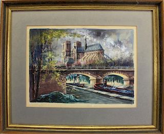 Signed, 20th C. French School River Scene