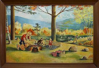 Signed, 20th C. Painting of Family Picnic