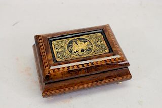 Small Wooden Inlaid Jewelry Box w/ Mirror