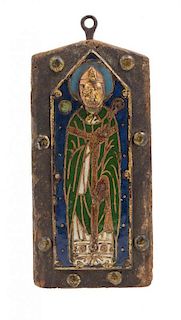 A French Champleve Enameled Bronze Mounted Plaque Height 7 1/8 inches.