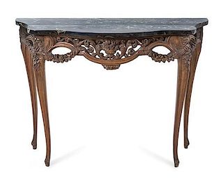 * A Louis XV Style Carved Oak Console Table Height 31 1/8 x width 44 x depth 13 inches.
