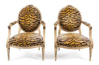 A Pair of Louis XVI Style Painted Fauteuils Height 36 inches.