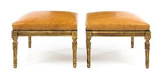 A Pair of Louis XVI Style Giltwood Tabourets Height 17 x width 24 x depth 24 inches.
