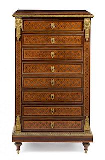 * A Louis XVI Style Parquetry Secretaire a Abattant Height 50 5/8 x width 28 3/4 x depth 13 7/8 inches.