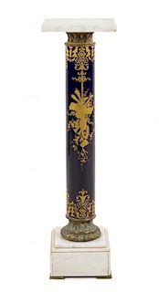 A Sevres Style Gilt Bronze Mounted Porcelain Pedestal Height 39 1/2 inches.
