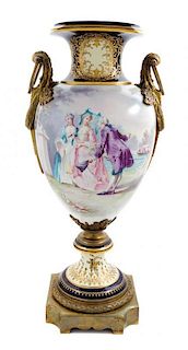 A Gilt Bronze Mounted Sevres Style Porcelain Urn Height 30 3/4 inches.