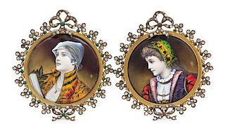 Two French Enameled Copper Plaques Diameter of plaque 3 1/8 inches.