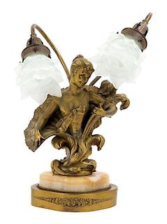 * A French Gilt Bronze Two-Light Lamp Height 17 3/8 inches.