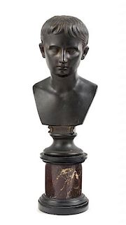 * A French Bronze Bust of Augustus Height 14 3/4 inches.