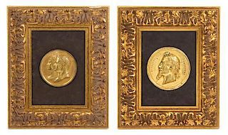 * Two French Gilt Bronze Plaques Diameter of larger 6 1/8 inches.