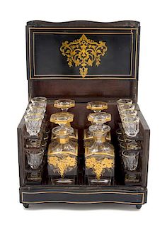 * A Napoleon III Brass Inlaid Cave a Liqueur Height 9 3/4 x width 13 x depth 9 inches.