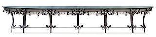 A French Wrought Iron Console Table Height 33 inches x width 196 1/2 x depth 20 3/4 inches.