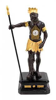 An Italian Painted and Parcel Gilt Figural Mantel Clock Height 15 inches.