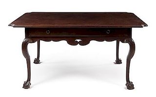 A Spanish Colonial Mahogany Side Table Height 31 1/2 x width 65 x depth 39 inches.