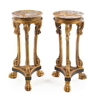 * A Pair of Neoclassical Style Giltwood Pedestals Height 33 3/4 x diameter of top 13 1/4 inches.