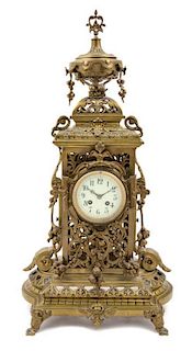 * A Neoclassical Bronze Mantel Clock Height 28 1/4 inches.
