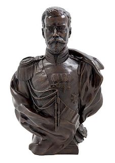 * Leopold Bernard Bernstamm, (Russian, 1859-1939), Bust of Czar Nicholas II, 1897